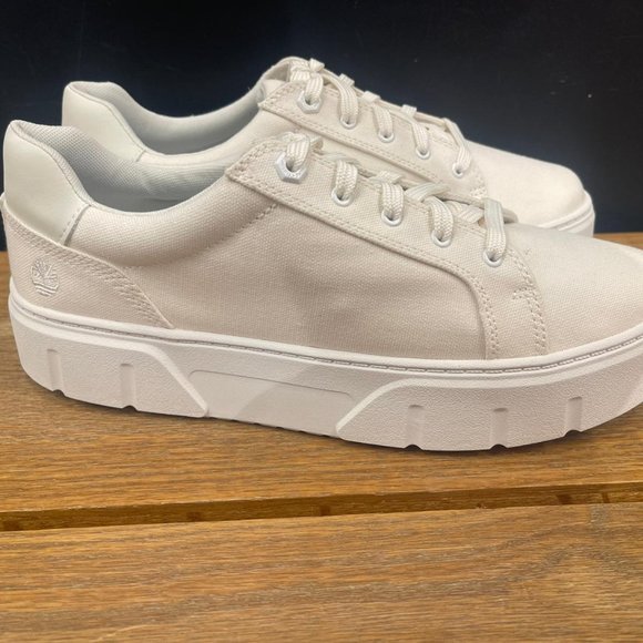 TIMBERLAND WOMEN'S LAUREL COURT LOW LACE SNEAKER WHITE CANVAS A5ZHG ALL SIZES - Picture 5 of 10